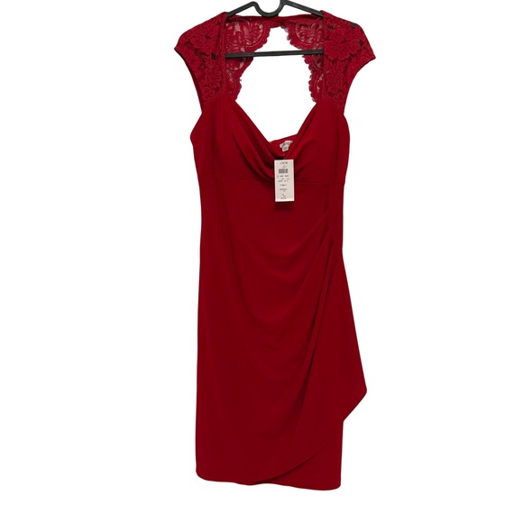 Cache Dresses & Skirts - Cache Red Lace Cap Sleeve Cocktail Dress Ruched Bodycon Party NWT Size 10